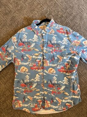 Faherty Blue Scenic Print Cotton Button-Up Jacket